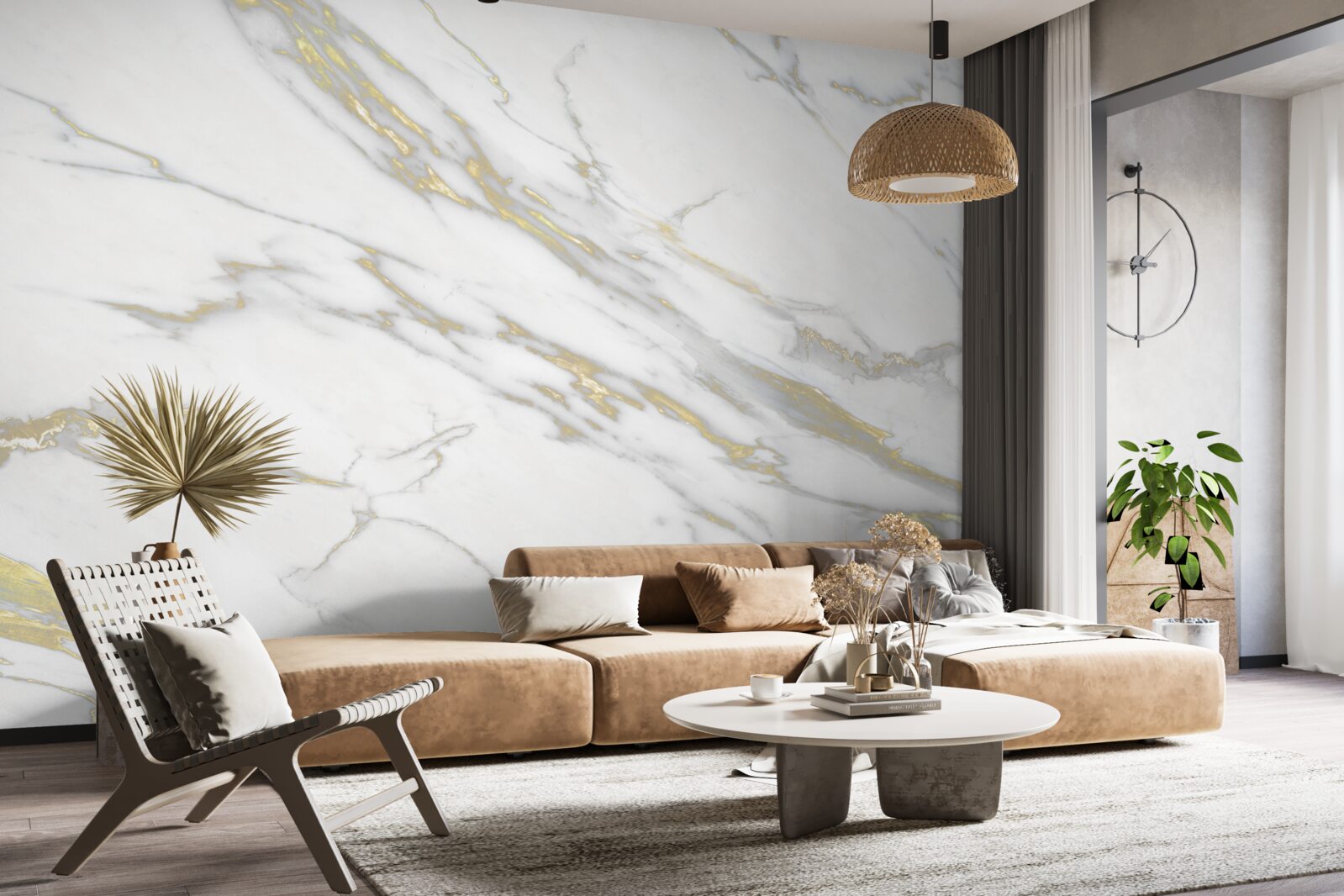 Fotobehang doorlopende inkeping op licht marmer