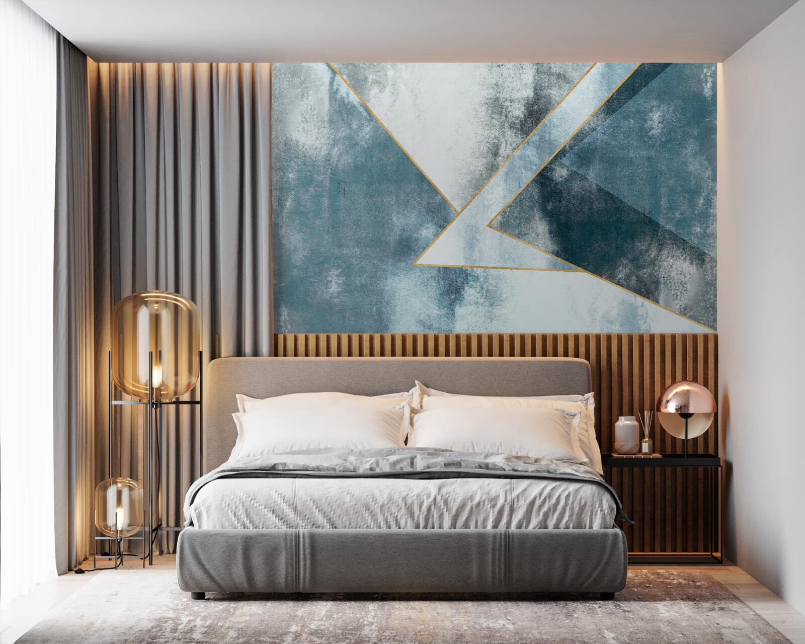 Fotobehang blauw marmer met gouden randen