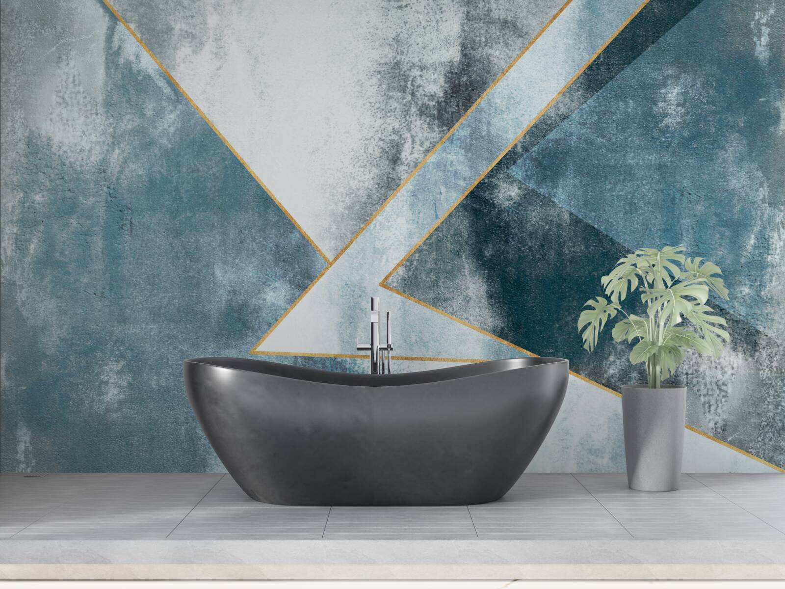 Fotobehang blauw marmer met gouden randen