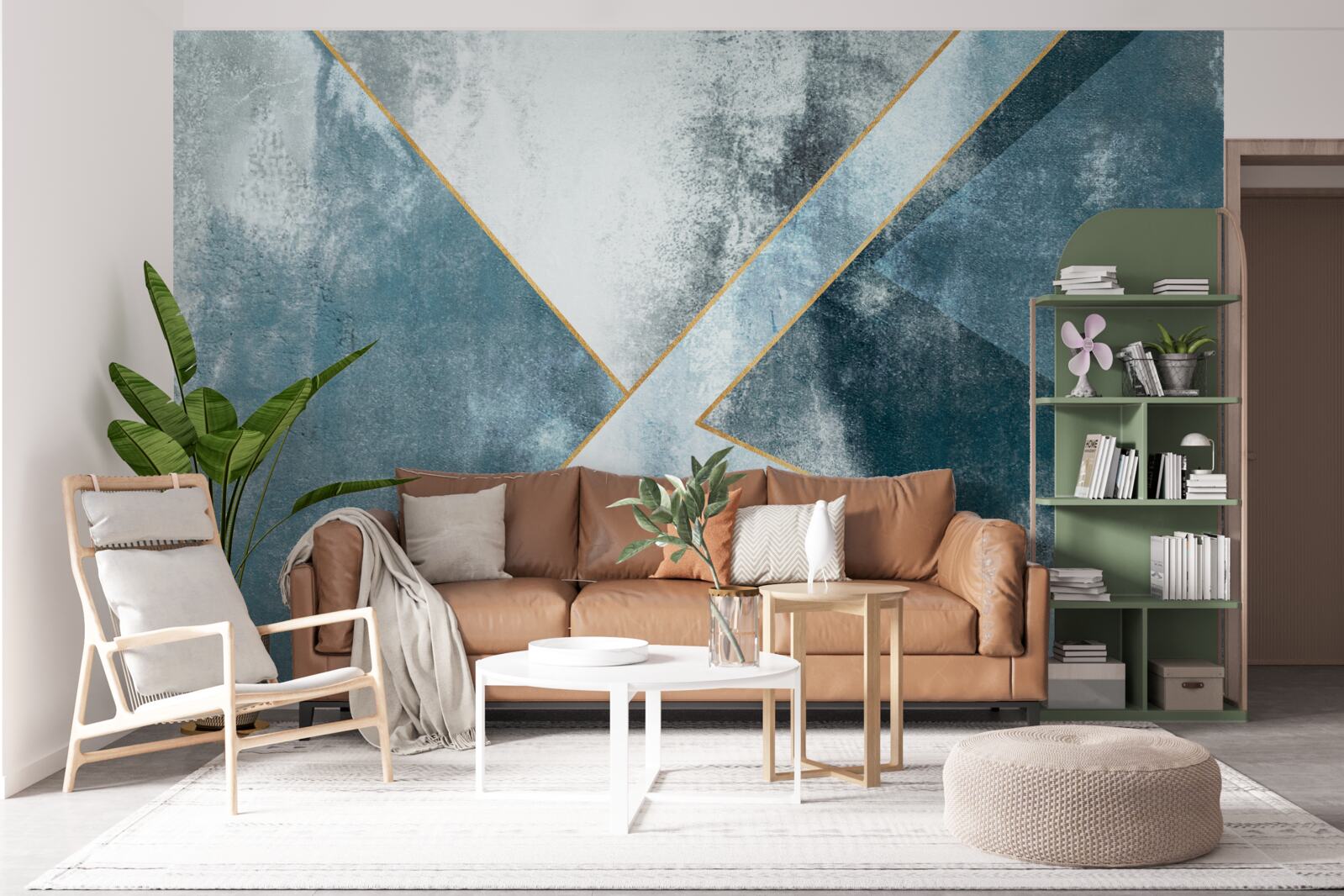 Fotobehang blauw marmer met gouden randen