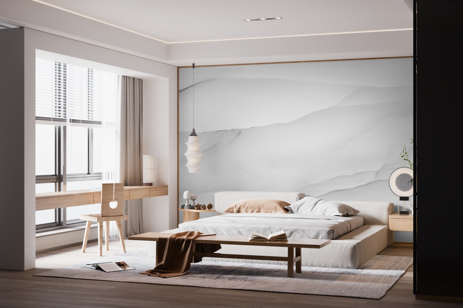 Fotobehang het marmer is bedekt met een dikke mist