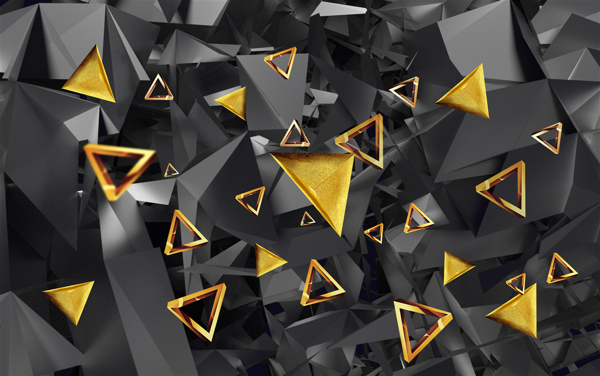 Fotobehang gouden driehoeken die oprijzen tegen de duisternis