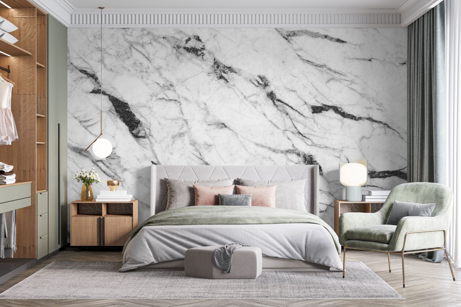 Fotobehang combinatie van witte en blauwe rook