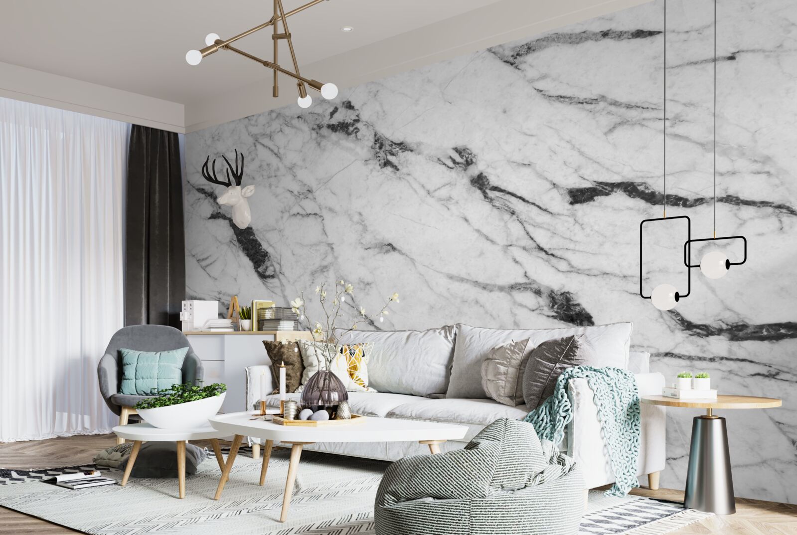 Fotobehang combinatie van witte en blauwe rook