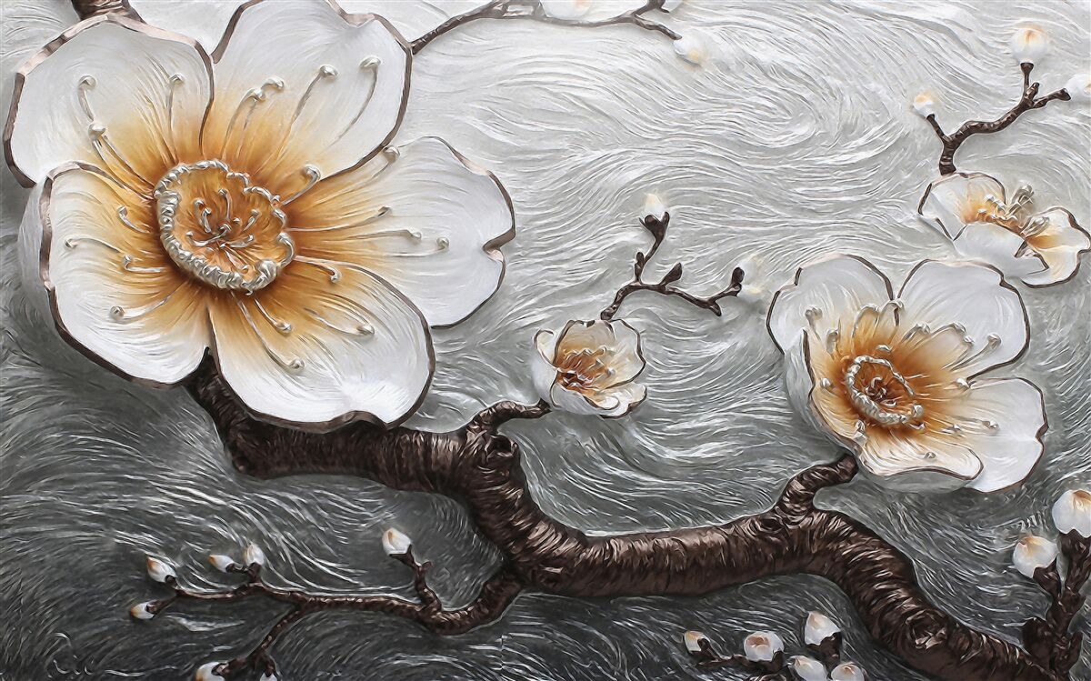 Fotobehang De sneeuwwitte magnolia boven de waterige mist is betoverend mooi