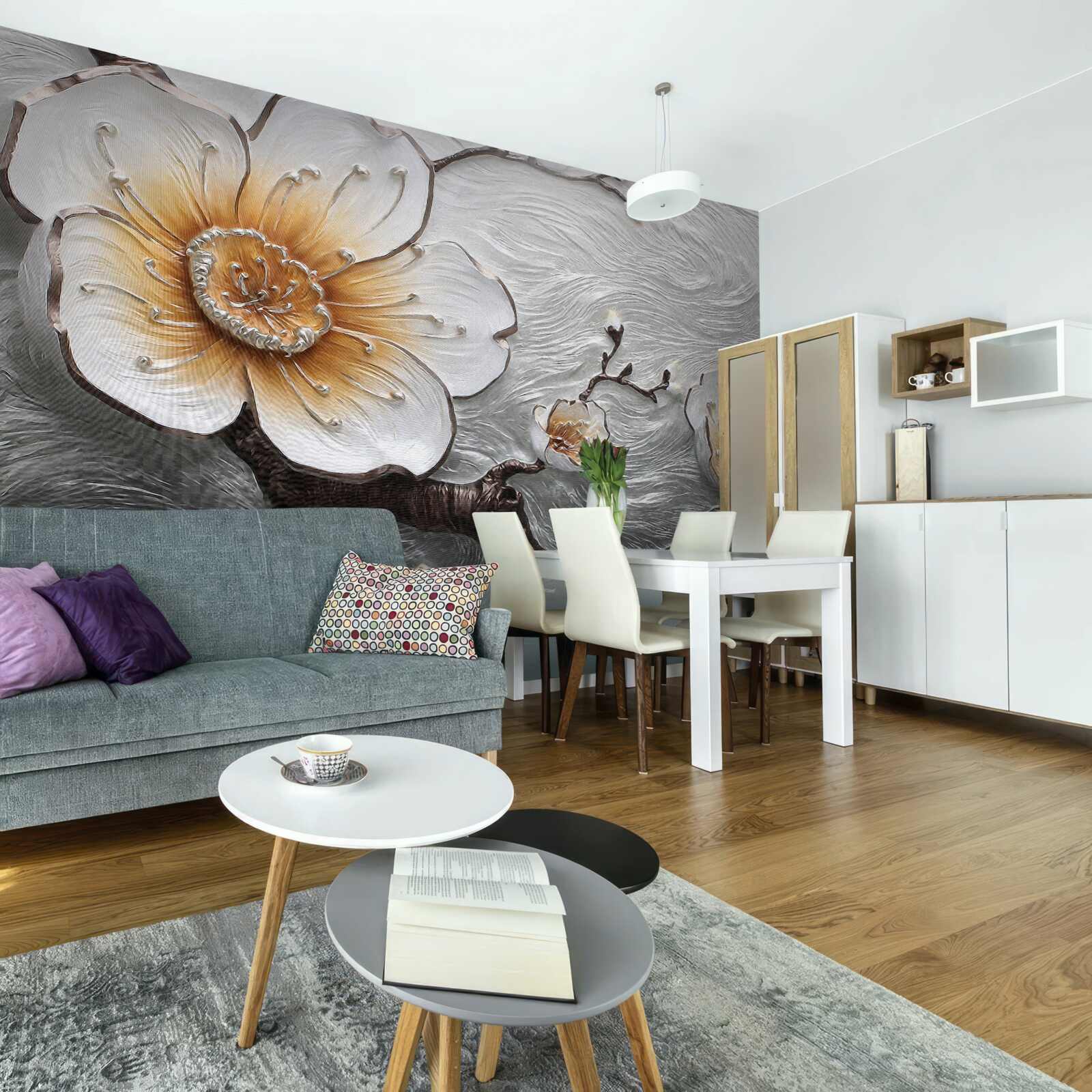 Fotobehang De sneeuwwitte magnolia boven de waterige mist is betoverend mooi