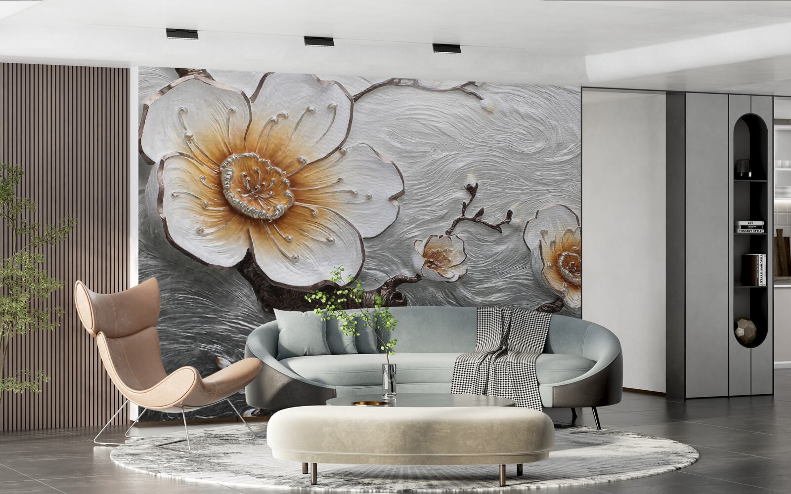 Fotobehang De sneeuwwitte magnolia boven de waterige mist is betoverend mooi