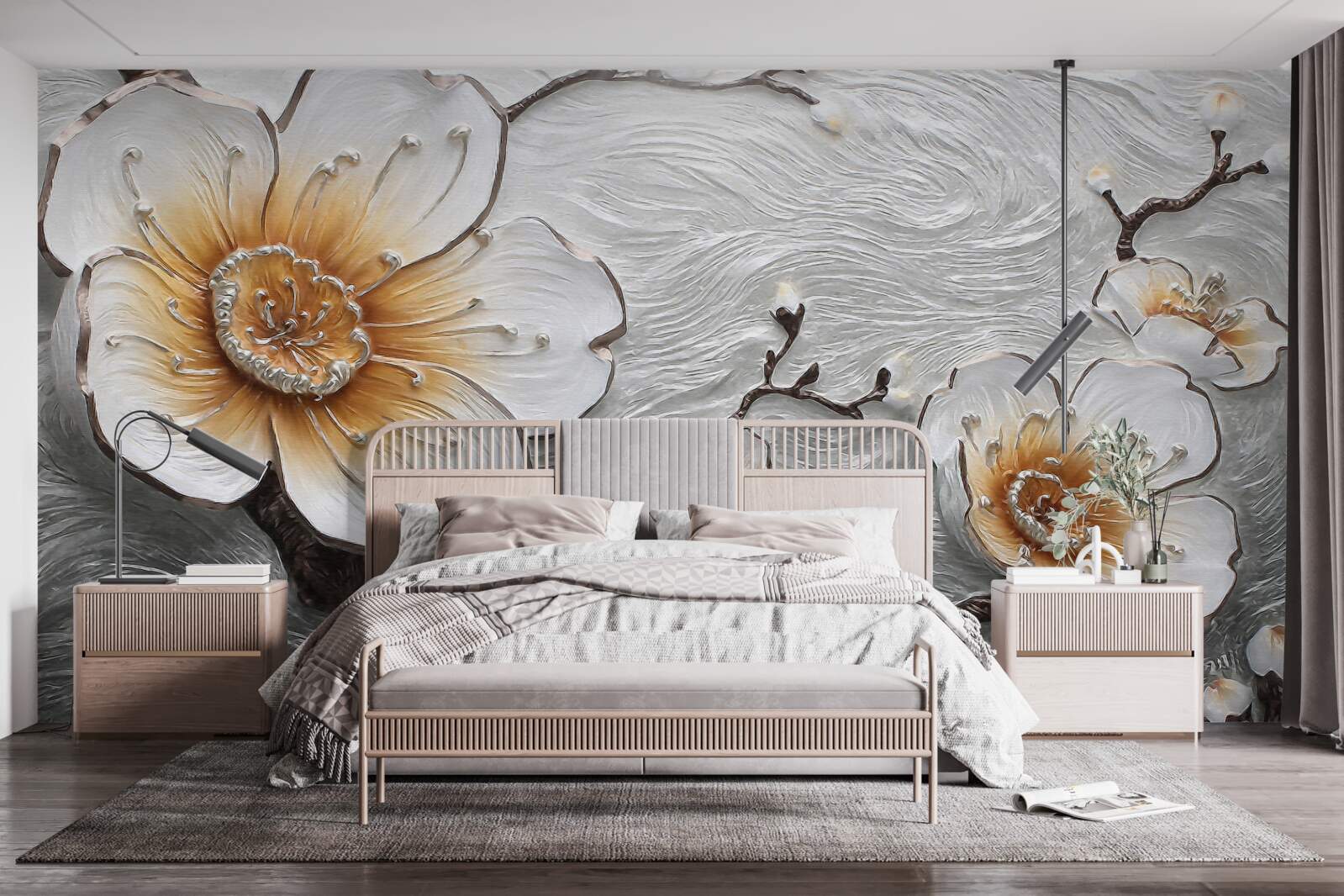 Fotobehang De sneeuwwitte magnolia boven de waterige mist is betoverend mooi