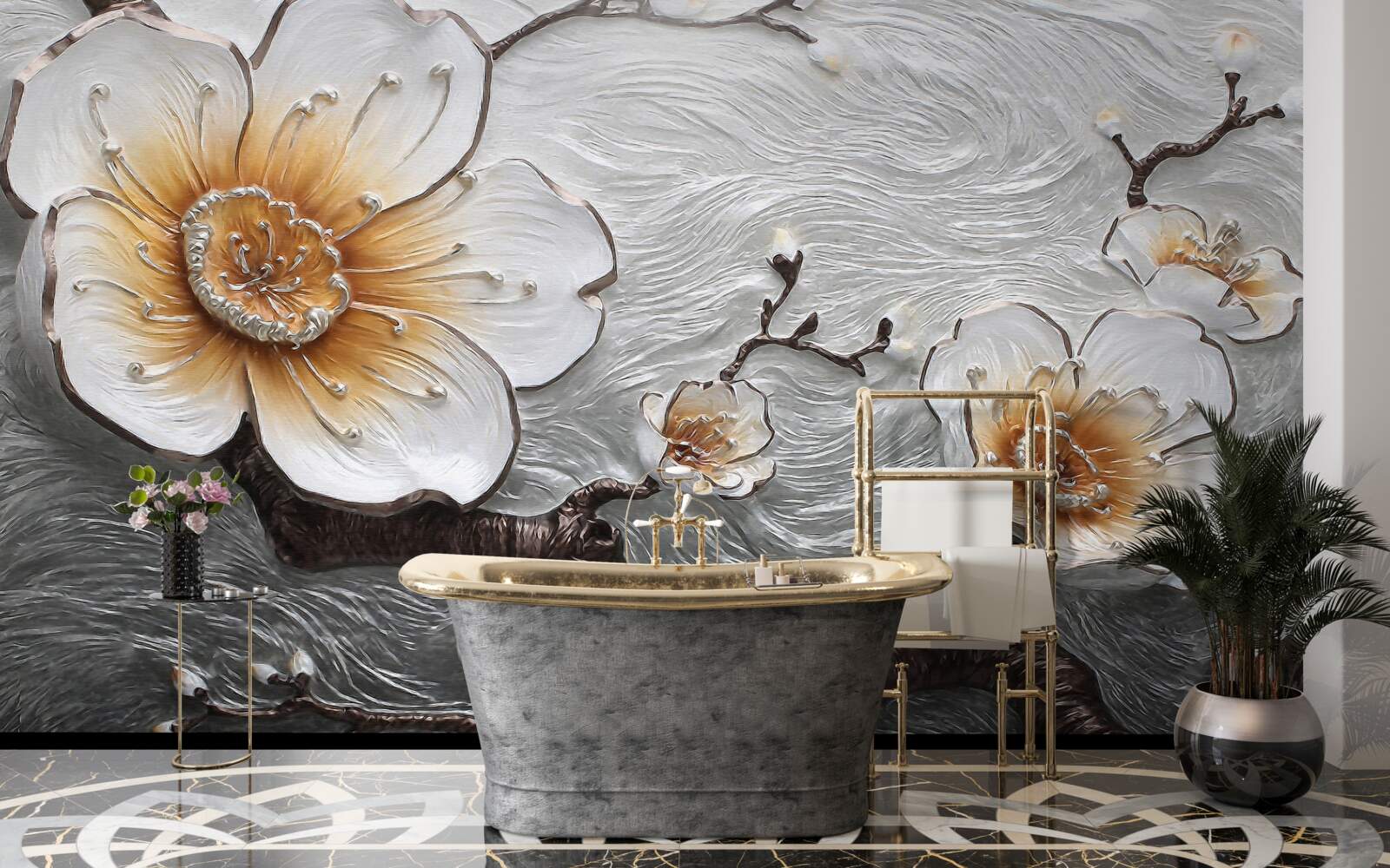 Fotobehang De sneeuwwitte magnolia boven de waterige mist is betoverend mooi