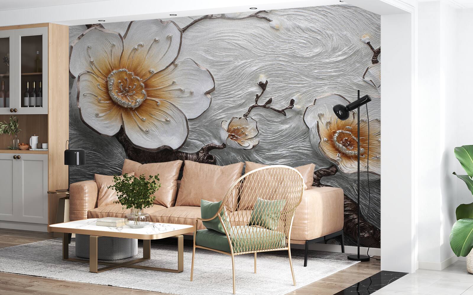 Fotobehang De sneeuwwitte magnolia boven de waterige mist is betoverend mooi