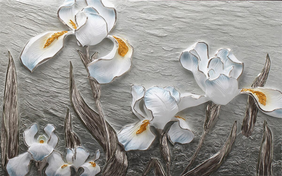 Fotobehang Sneeuwwitte irissen in een sterke windvlaag