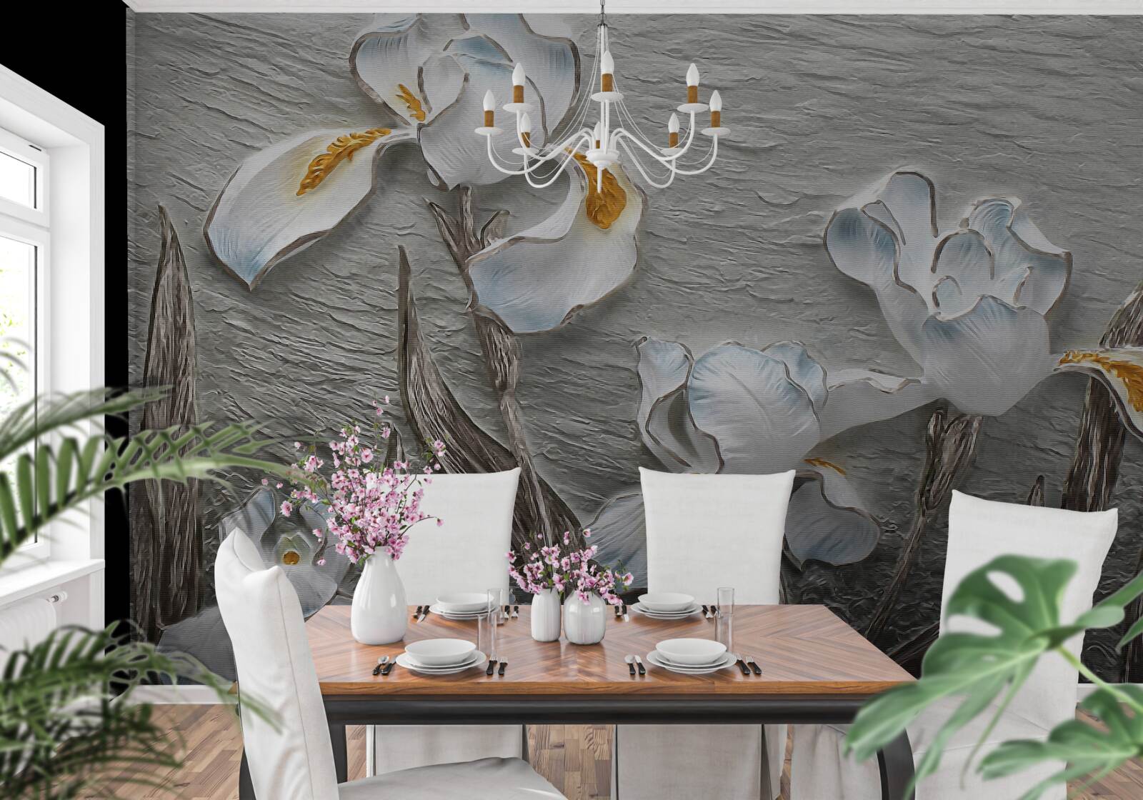 Fotobehang Sneeuwwitte irissen in een sterke windvlaag