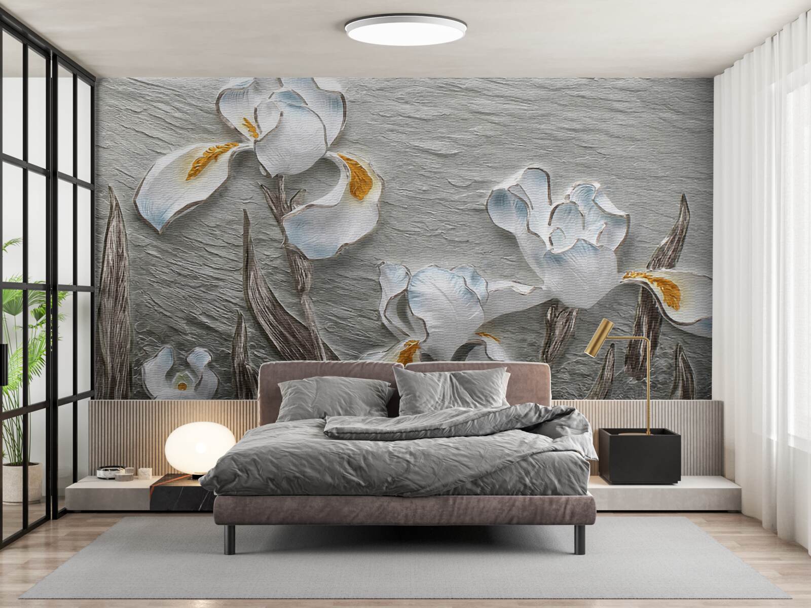 Fotobehang Sneeuwwitte irissen in een sterke windvlaag