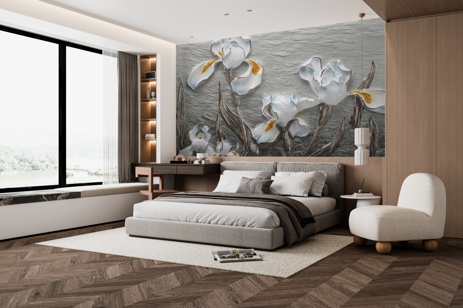 Fotobehang Sneeuwwitte irissen in een sterke windvlaag