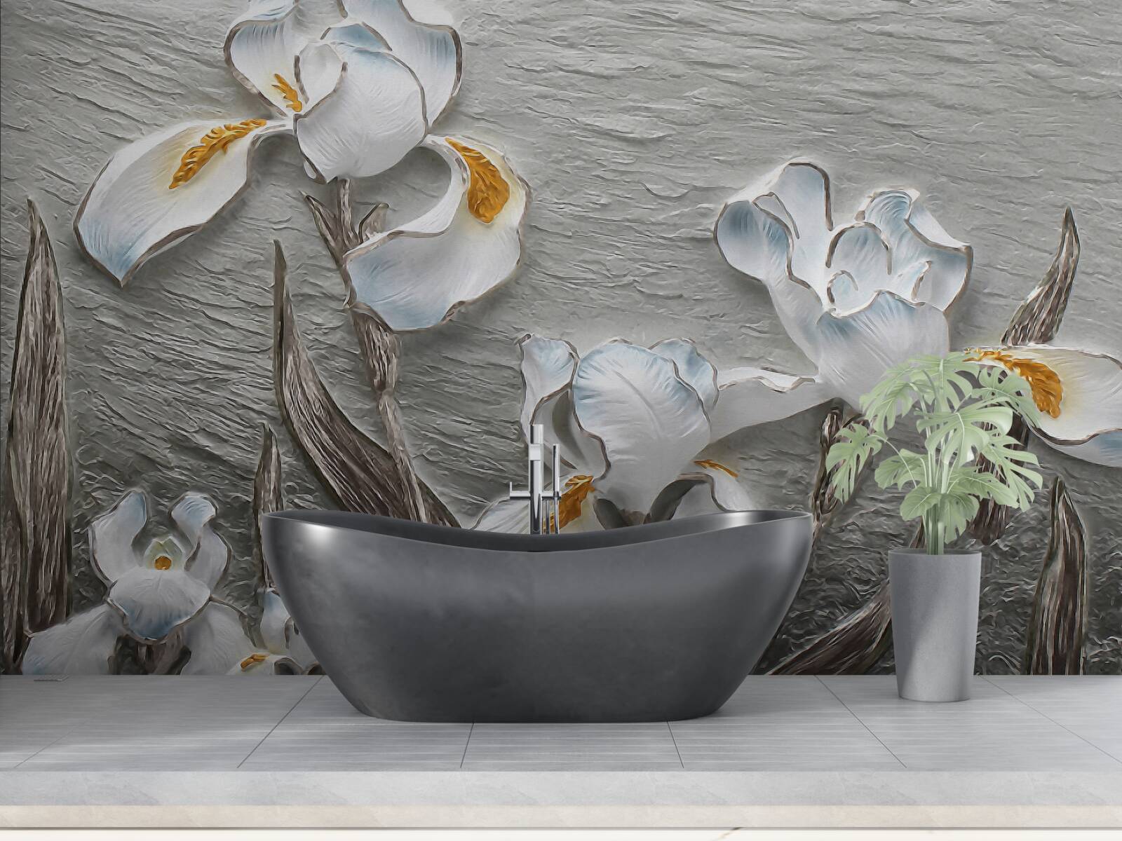 Fotobehang Sneeuwwitte irissen in een sterke windvlaag