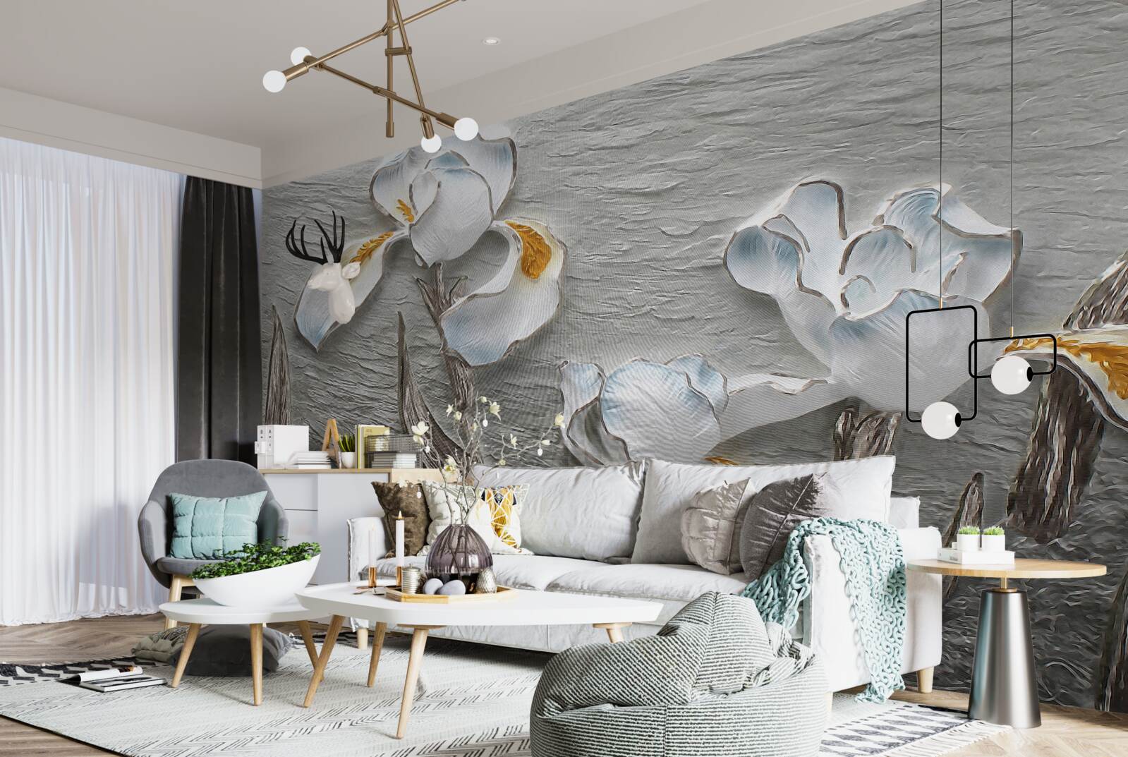 Fotobehang Sneeuwwitte irissen in een sterke windvlaag