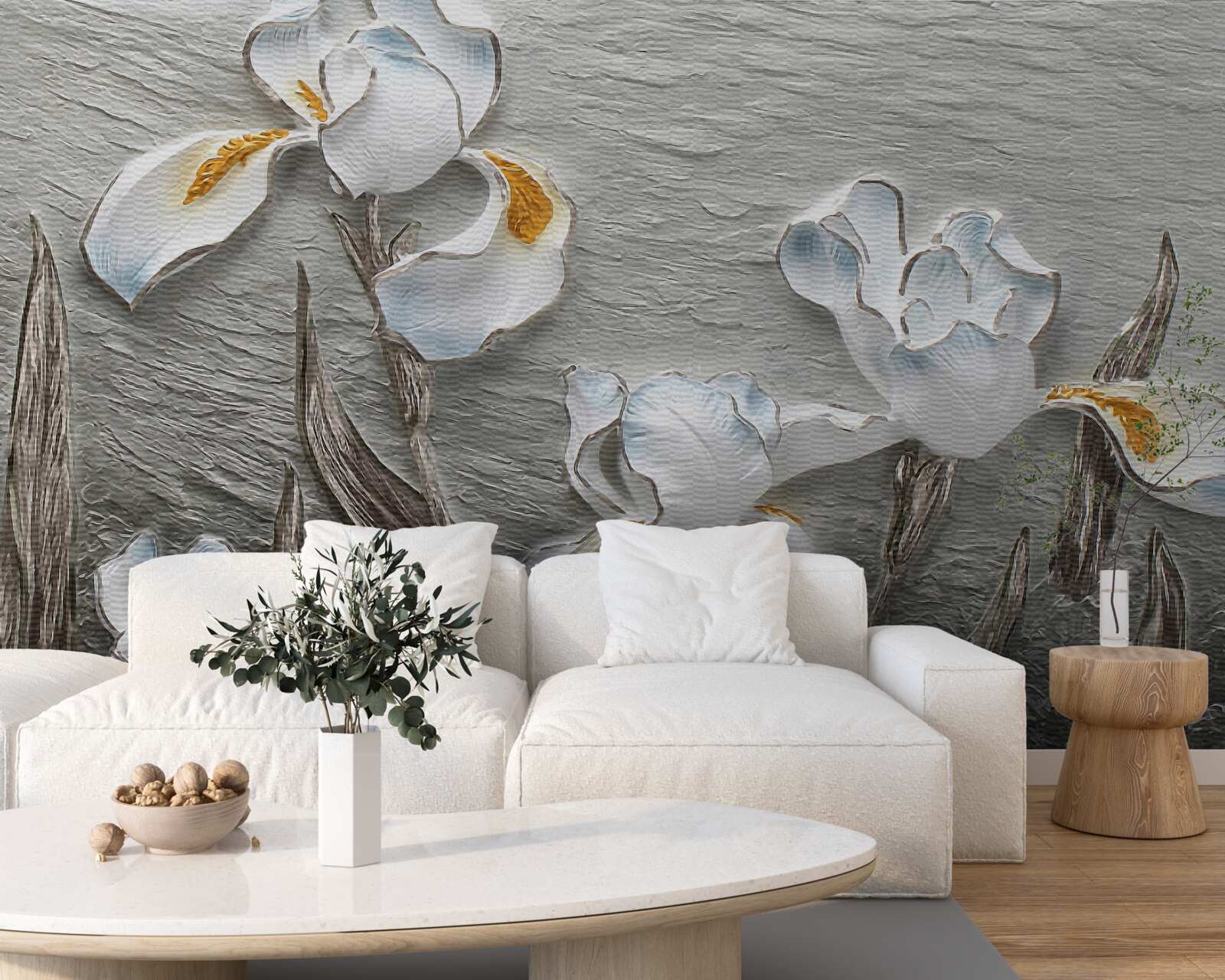 Fotobehang Sneeuwwitte irissen in een sterke windvlaag