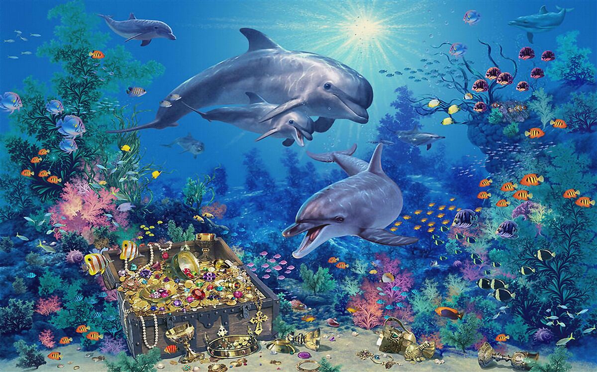 Fotobehang de schat is ontdekt door dolfijnen