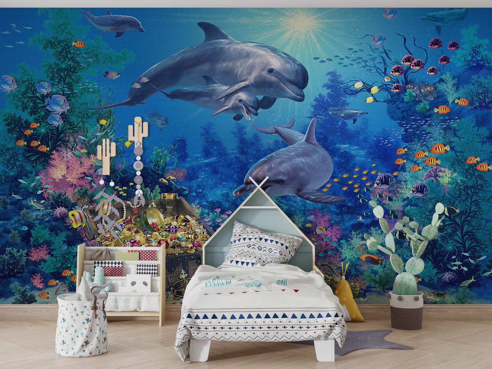 Fotobehang de schat is ontdekt door dolfijnen