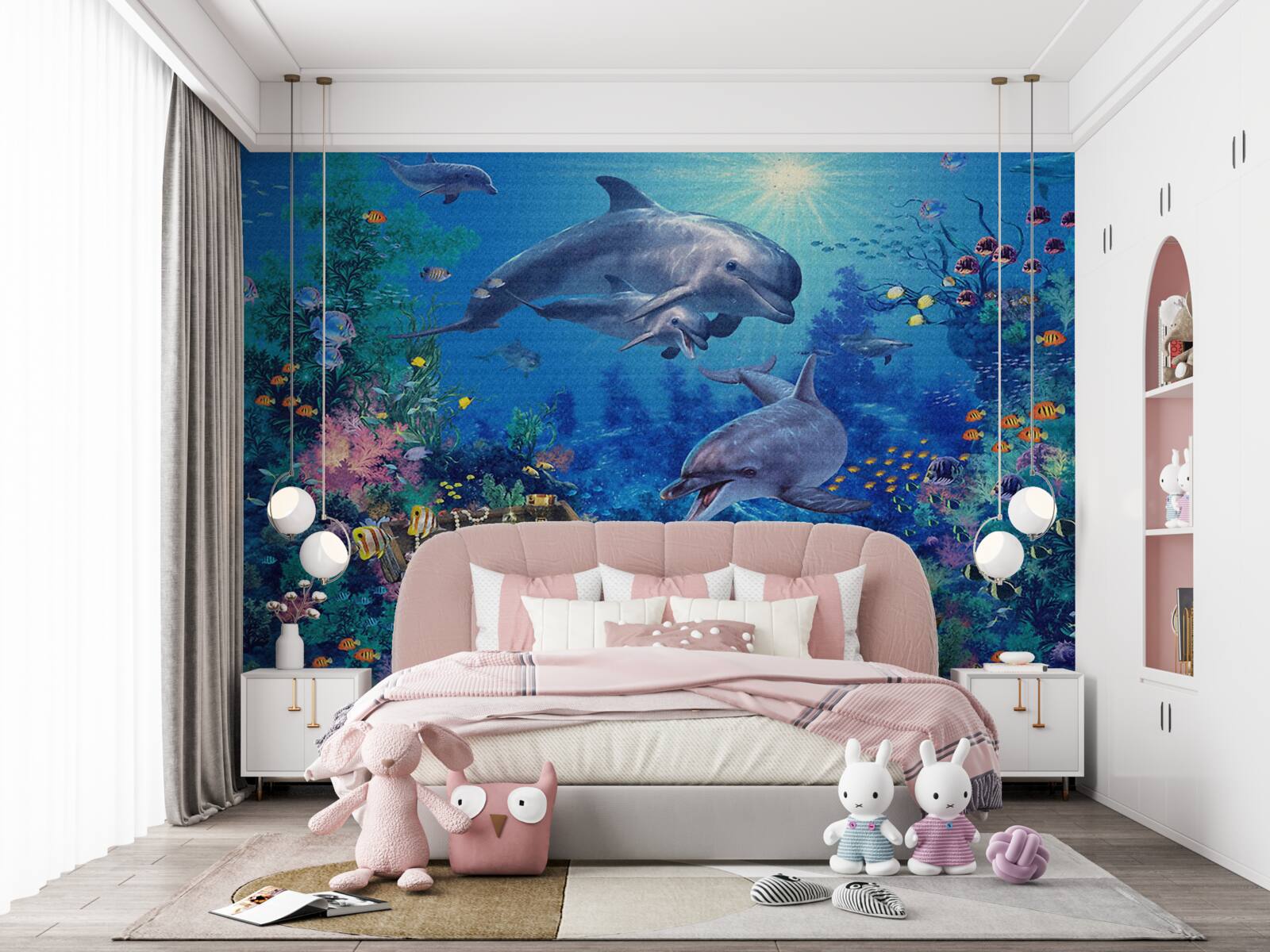 Fotobehang de schat is ontdekt door dolfijnen