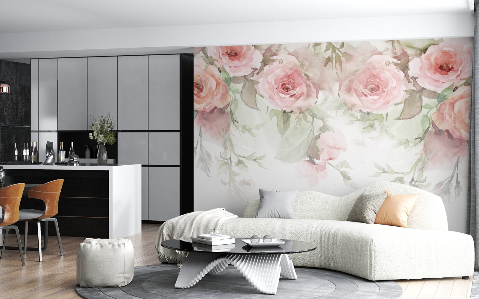 Fotobehang grote, roze bloemen hangen