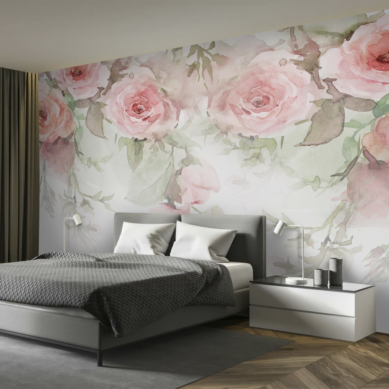 Fotobehang grote, roze bloemen hangen