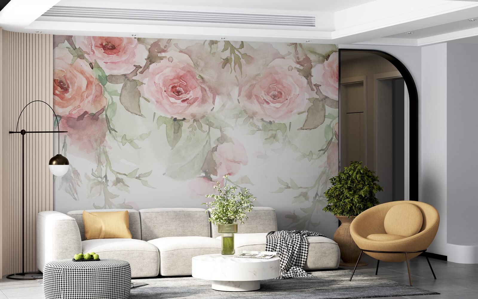 Fotobehang grote, roze bloemen hangen