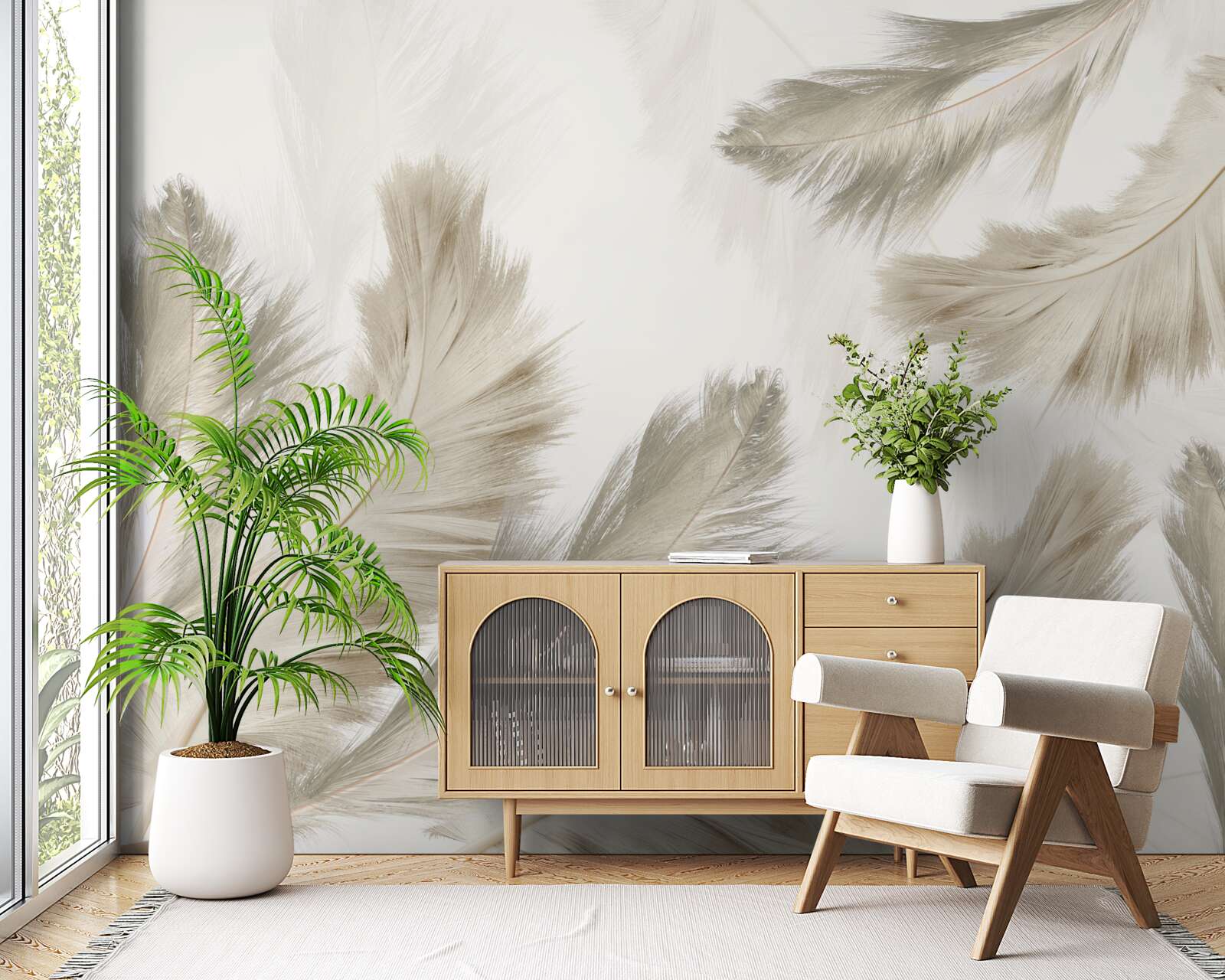 Fotobehang pluizige veren zweven in de lucht