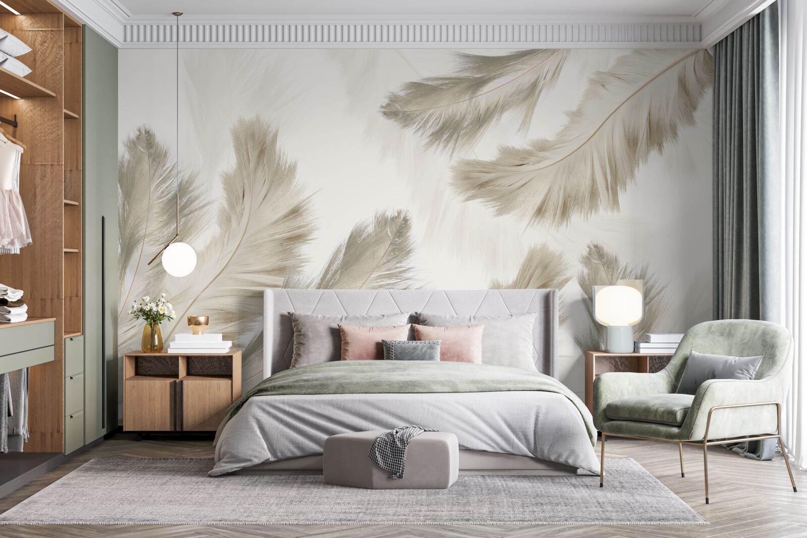 Fotobehang pluizige veren zweven in de lucht