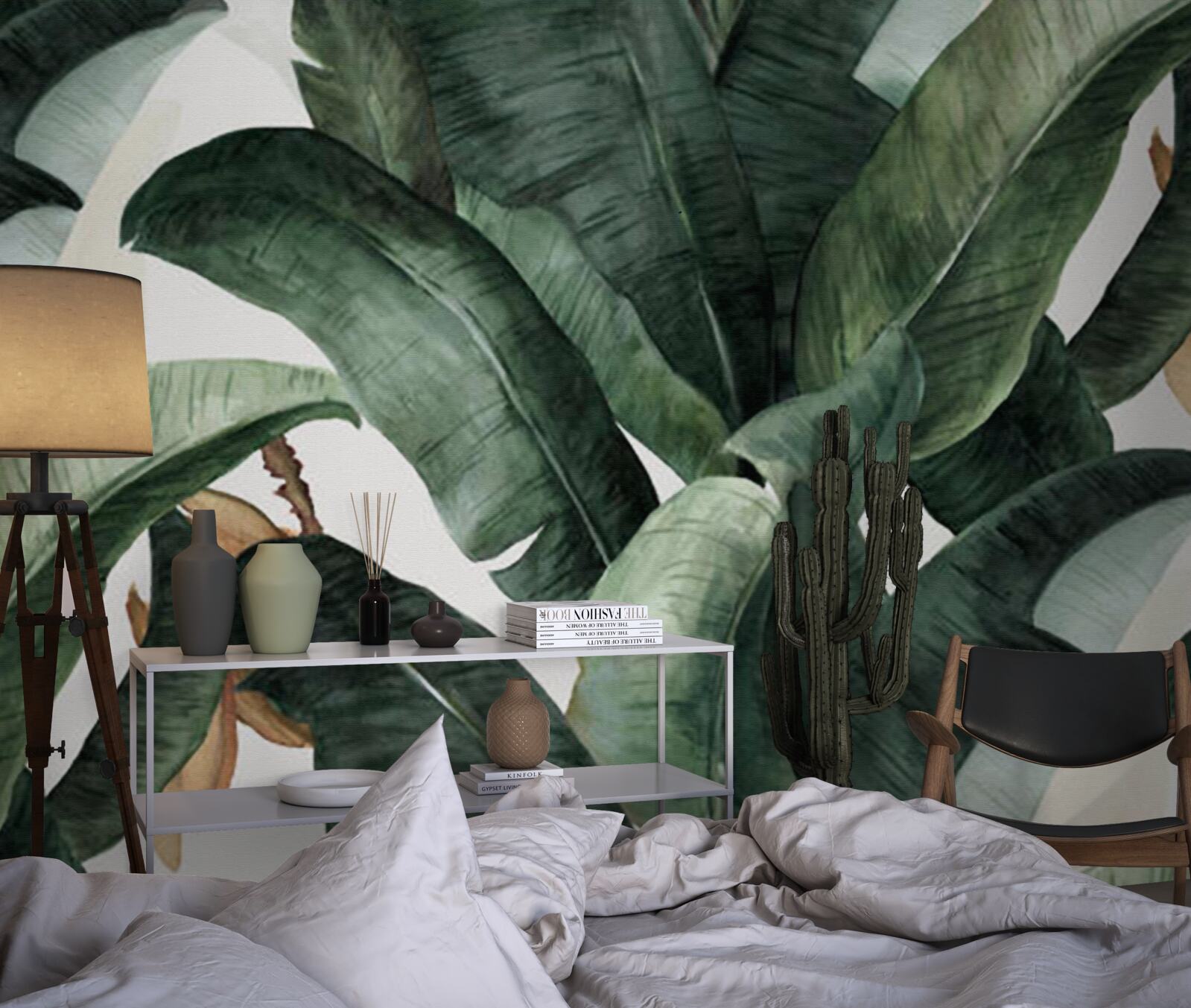 Fotobehang grote donkergroene bladeren uit tropische gebieden