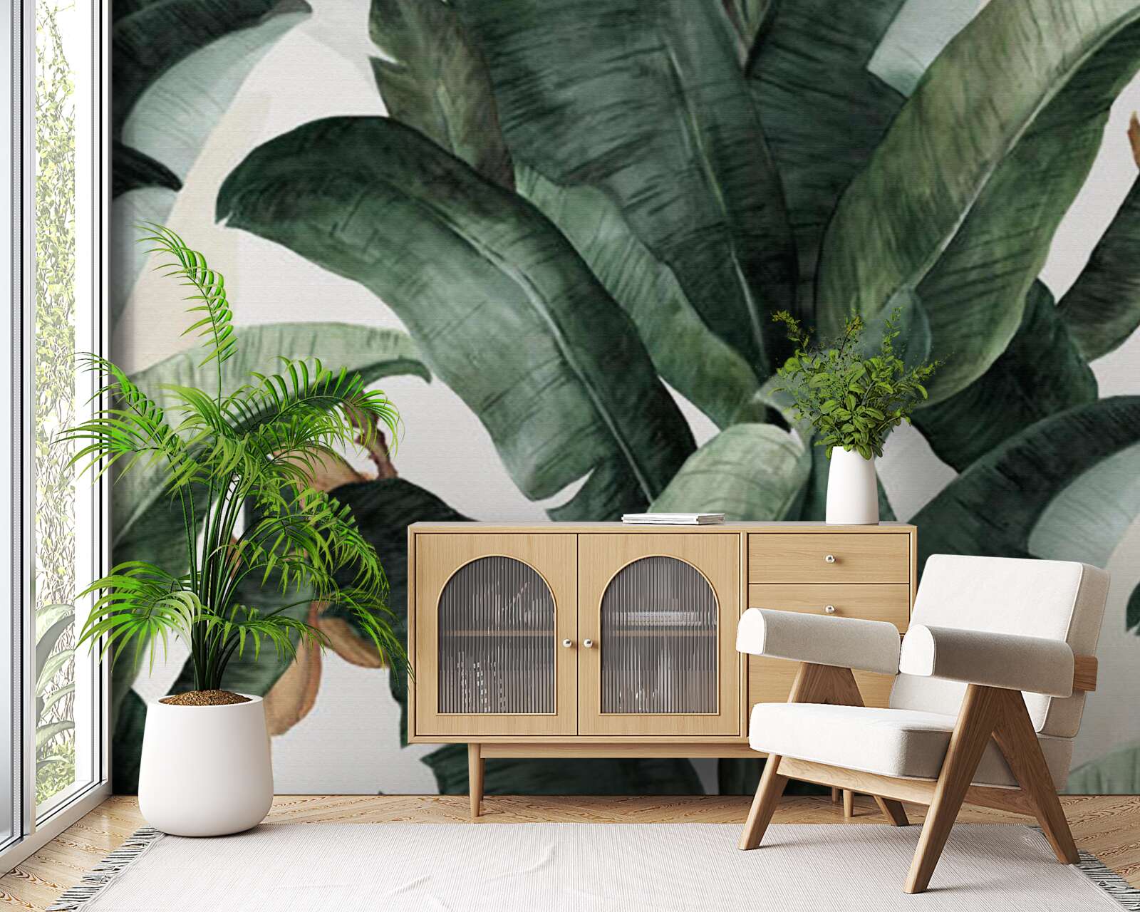 Fotobehang grote donkergroene bladeren uit tropische gebieden