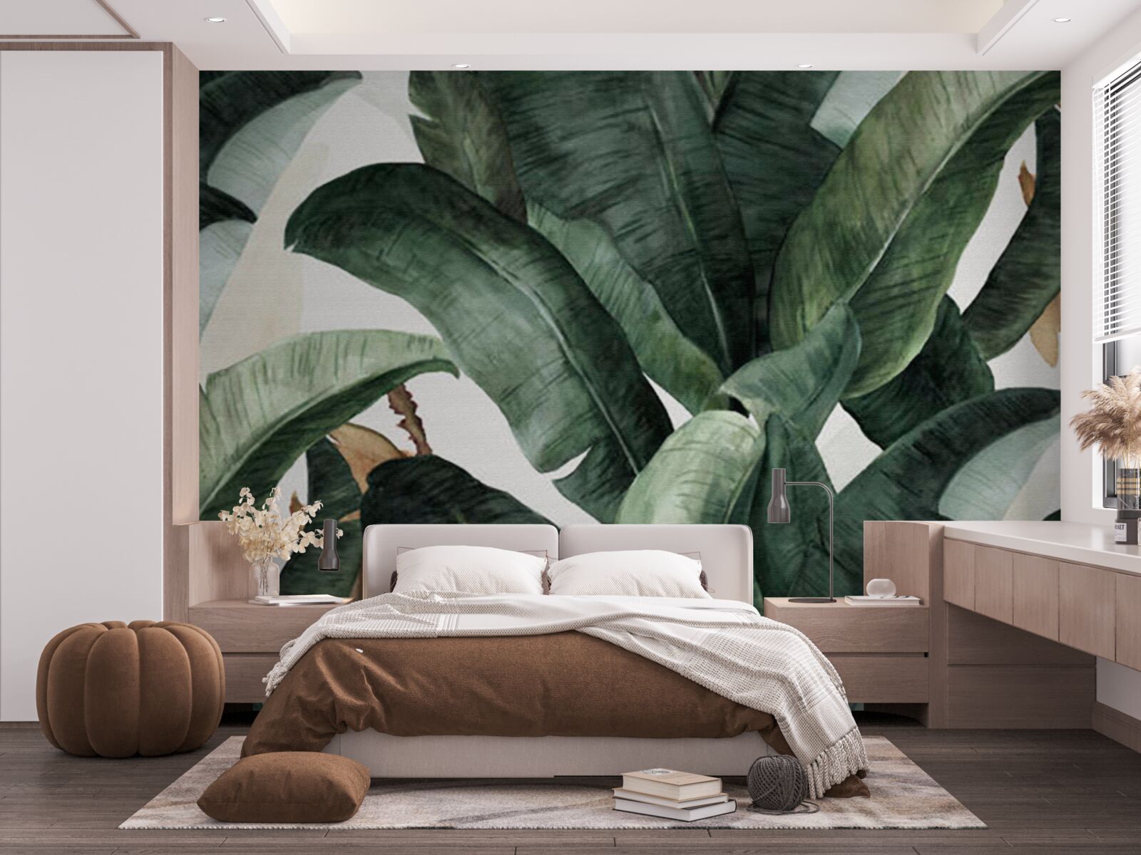 Fotobehang grote donkergroene bladeren uit tropische gebieden