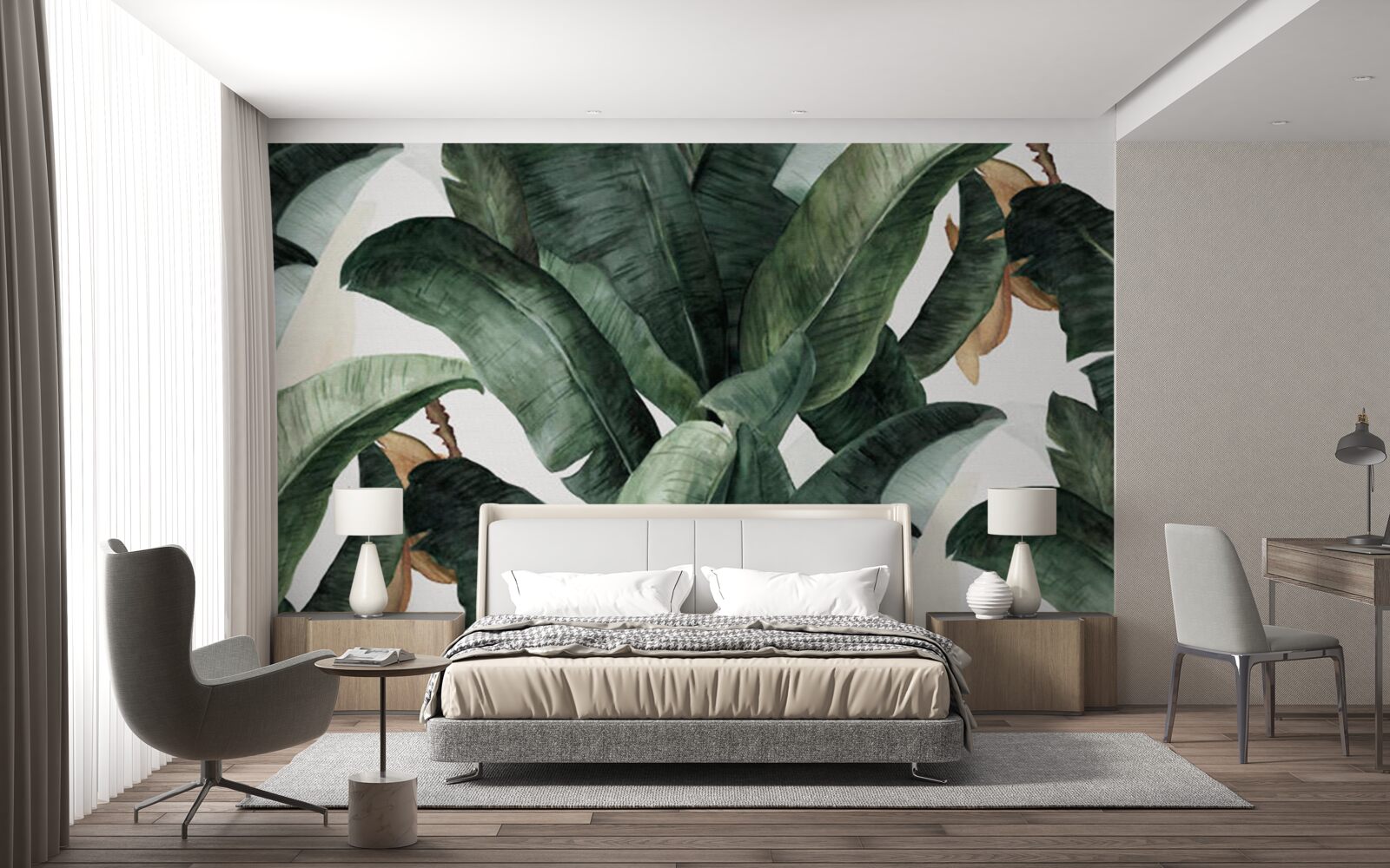 Fotobehang grote donkergroene bladeren uit tropische gebieden