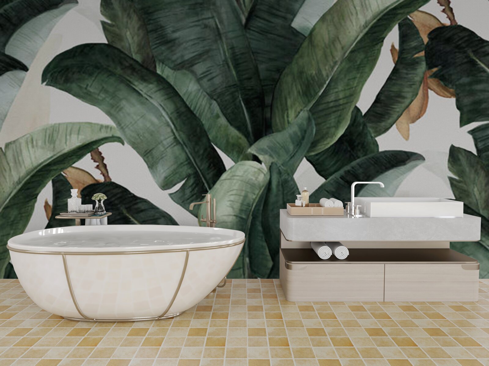 Fotobehang grote donkergroene bladeren uit tropische gebieden