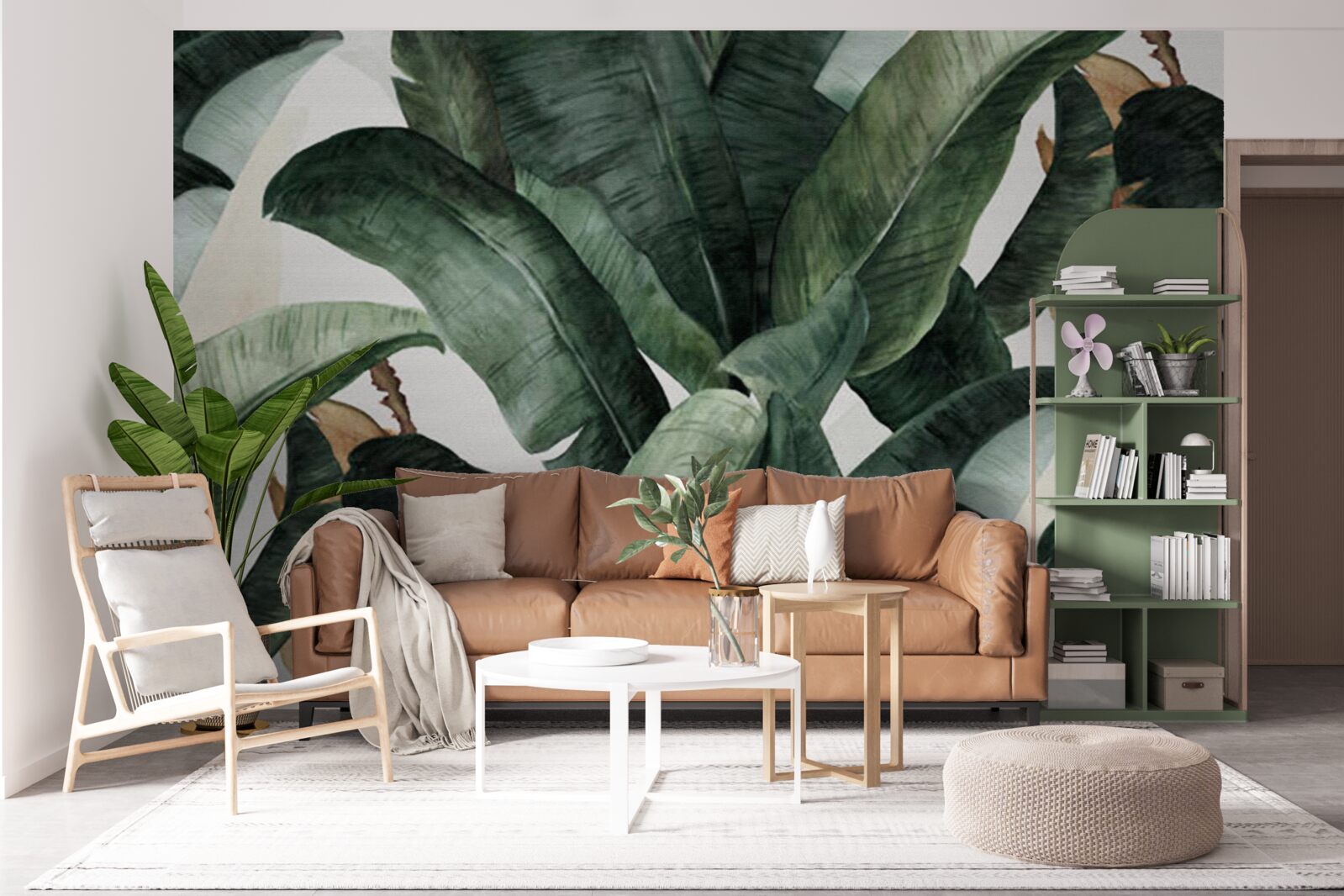 Fotobehang grote donkergroene bladeren uit tropische gebieden