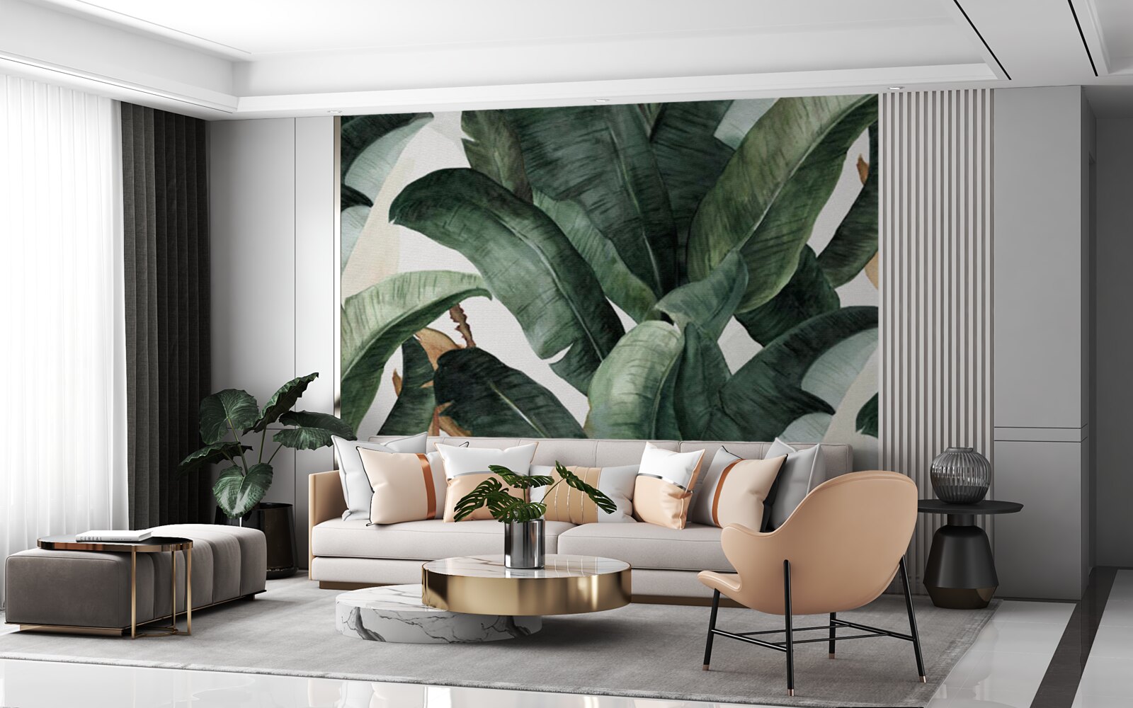 Fotobehang grote donkergroene bladeren uit tropische gebieden