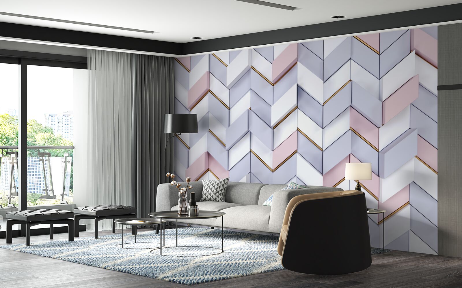 Fotobehang zigzag weerspiegeld als in een spiegel