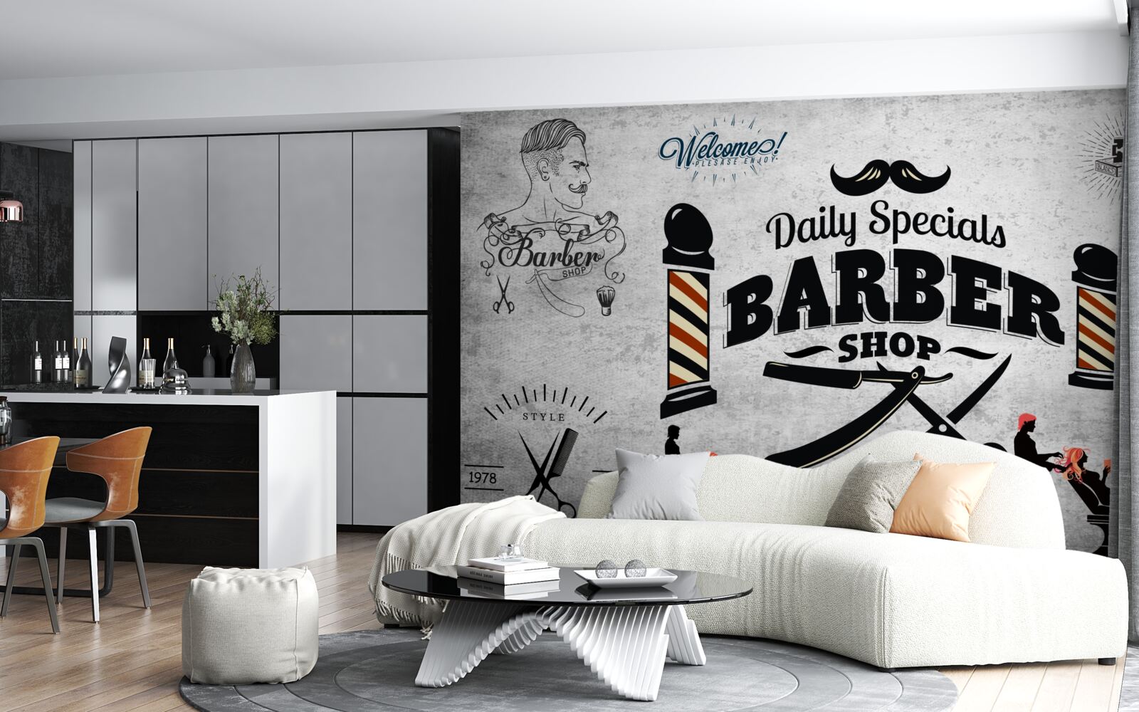 Fotobehang reclame voor kapsalon op gevel