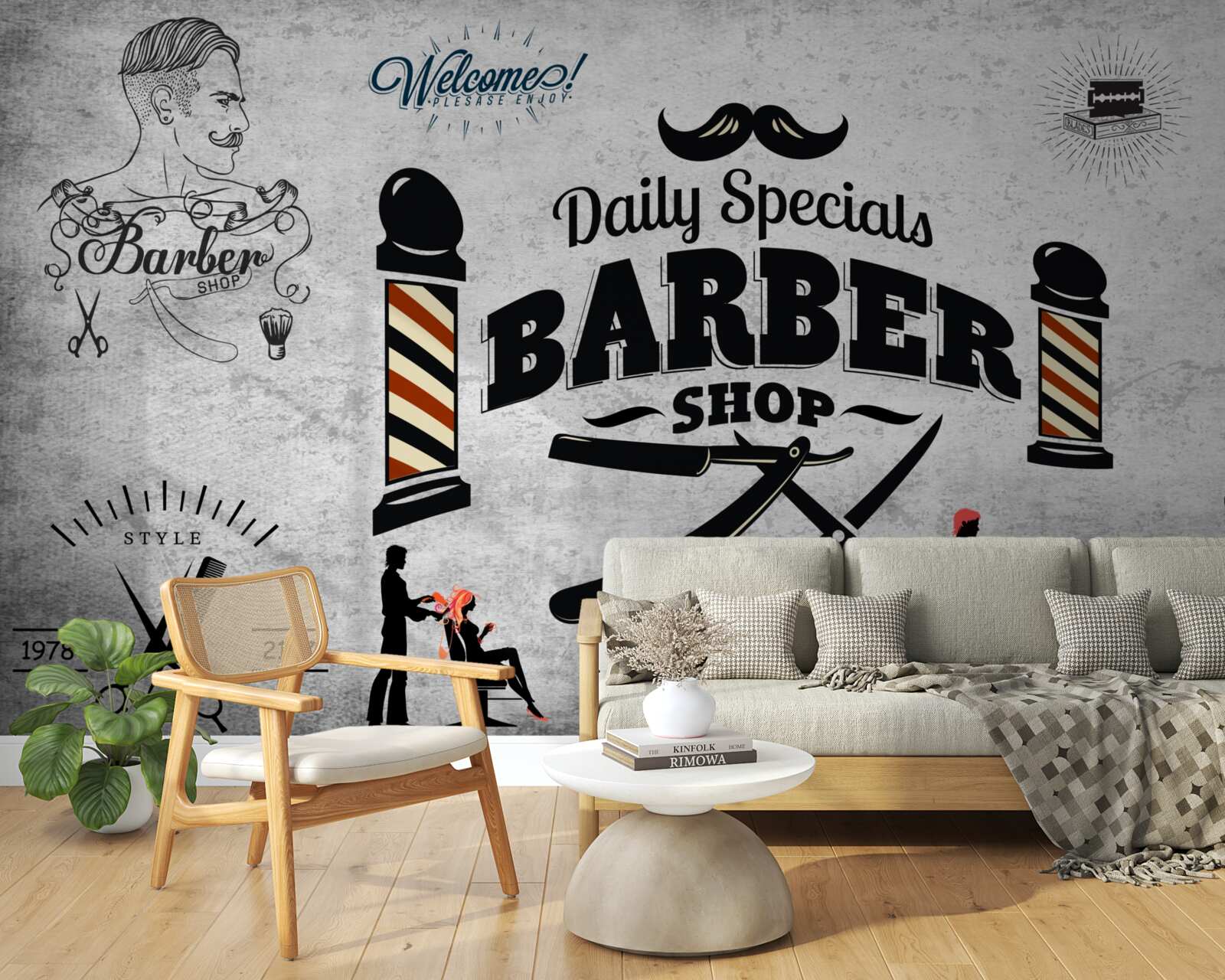 Fotobehang reclame voor kapsalon op gevel