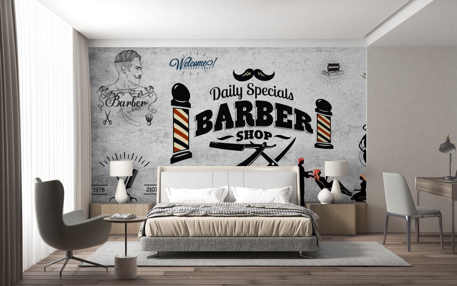 Fotobehang reclame voor kapsalon op gevel