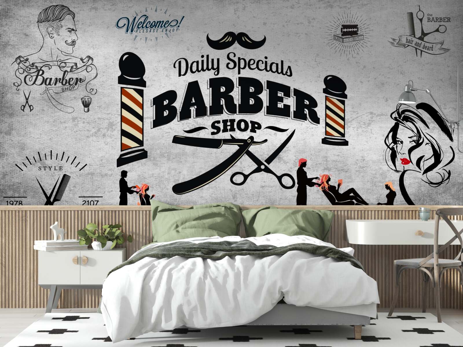 Fotobehang reclame voor kapsalon op gevel