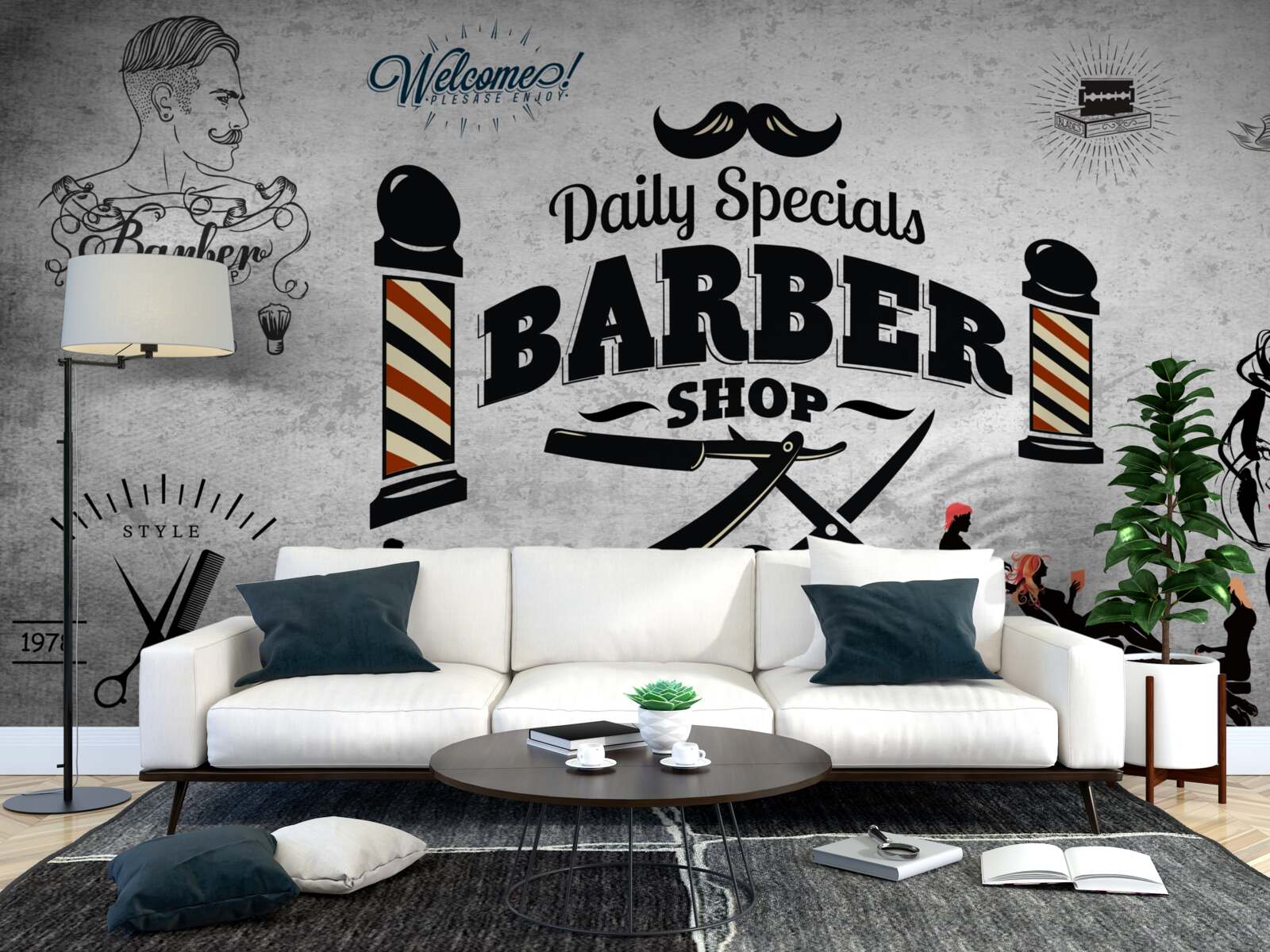 Fotobehang reclame voor kapsalon op gevel