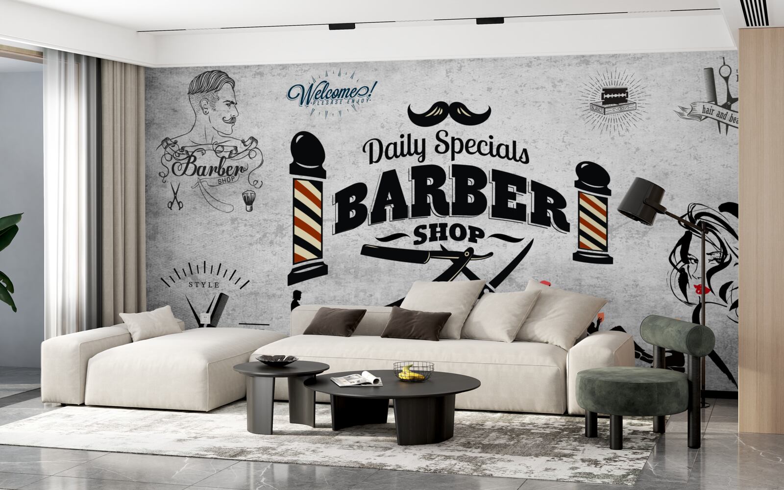 Fotobehang reclame voor kapsalon op gevel