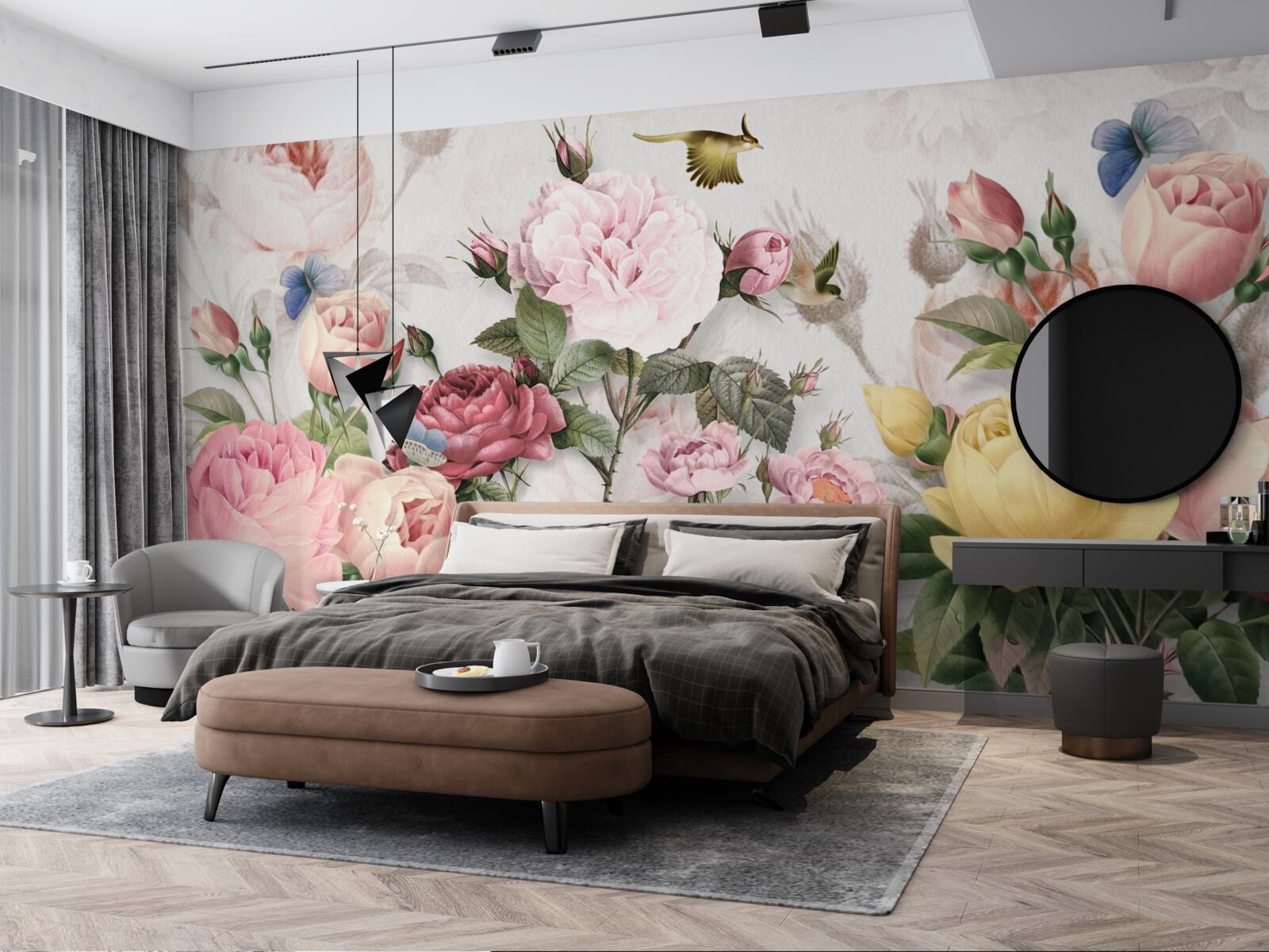 Fotobehang een explosieve mix van groentinten en zomerse bloementinten