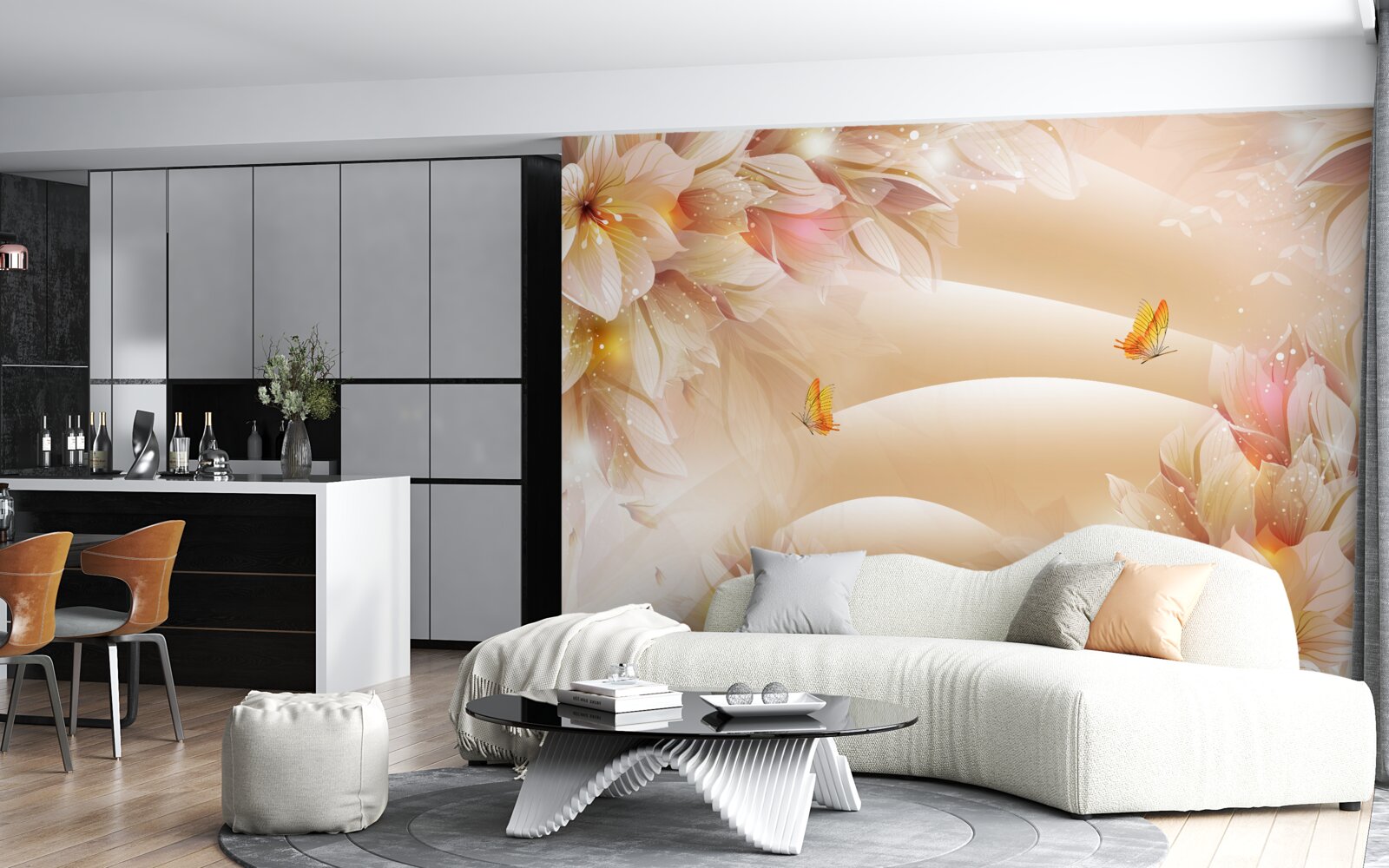 Fotobehang bloeiende knoppen versieren de bruine zijde