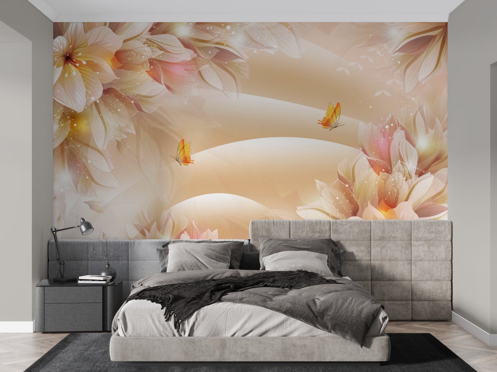 Fotobehang bloeiende knoppen versieren de bruine zijde