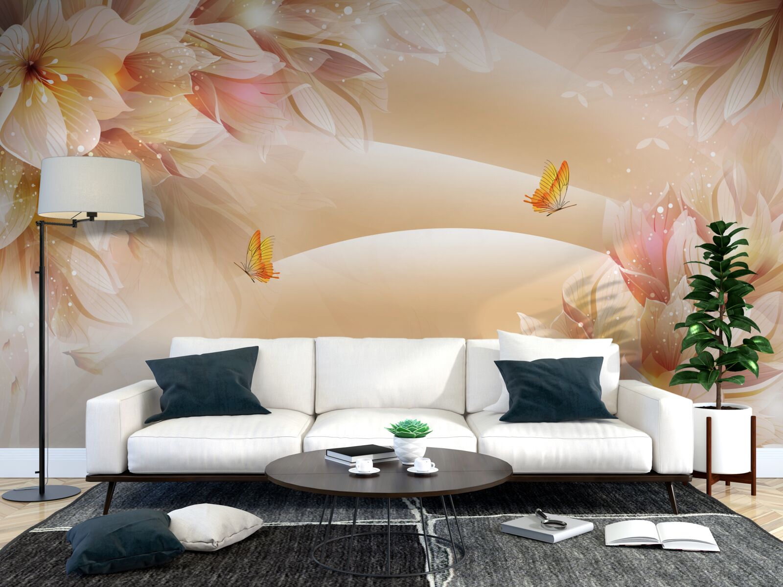 Fotobehang bloeiende knoppen versieren de bruine zijde