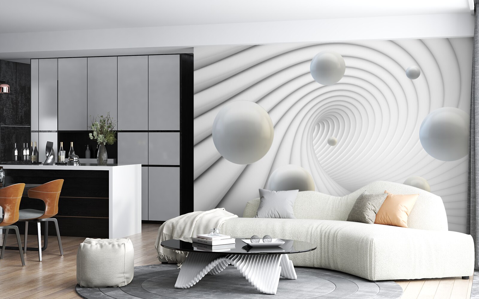 Fotobehang witte ballen zweven soepel in de lucht