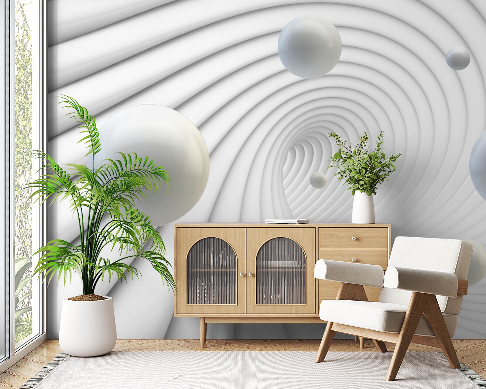 Fotobehang witte ballen zweven soepel in de lucht