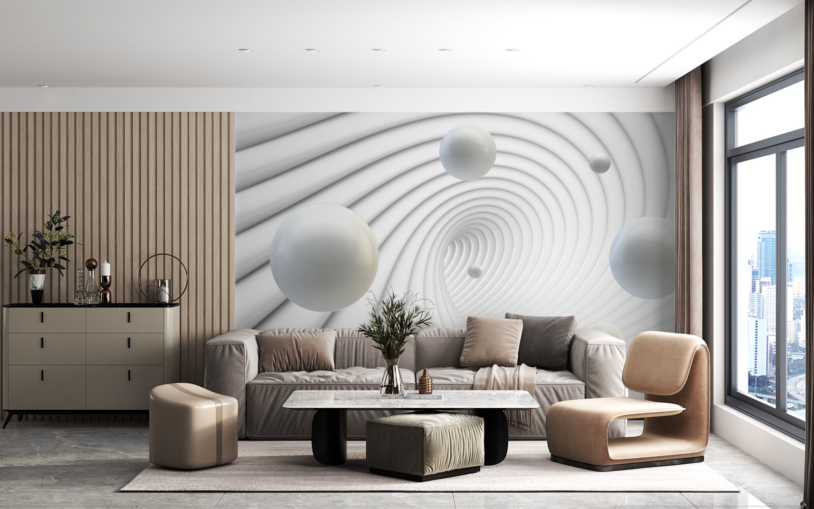 Fotobehang witte ballen zweven soepel in de lucht